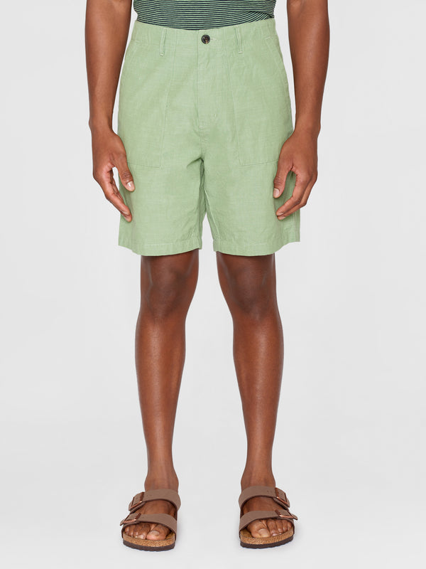 KnowledgeCotton Apparel - MEN FLINT wide slub yarn shorts - GOTS/Vegan Shorts 1454 Shale Green