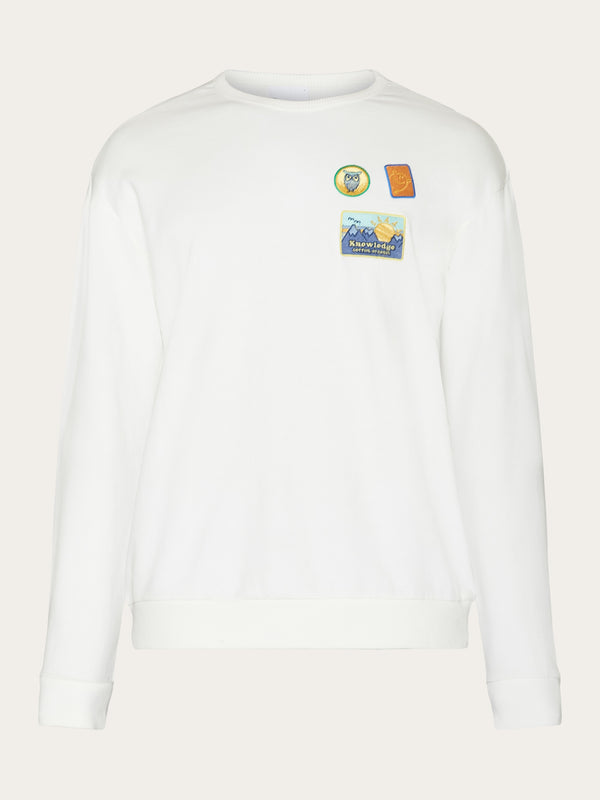 KnowledgeCotton Apparel - MEN Loose fit crew sweat with badge embr - GOTS/Vegan Sweats 1387 Egret