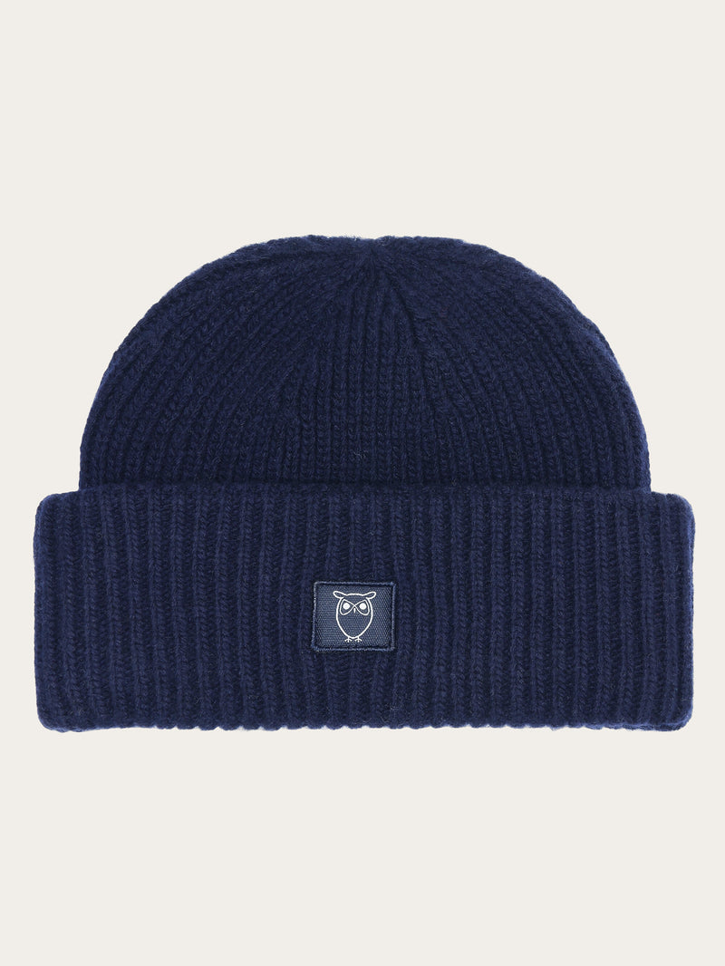 KnowledgeCotton Apparel - UNI Low wool rib beanie Hats 1001 Total Eclipse