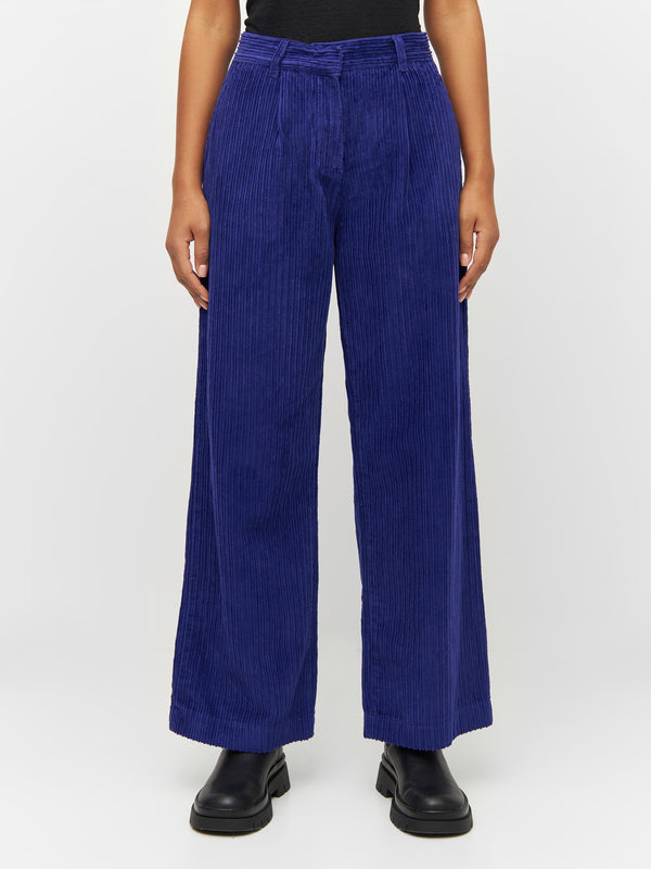 KnowledgeCotton Apparel - WMN POSEY wide high-rise irregular corduroy pants Pants 1416 Deep Purple