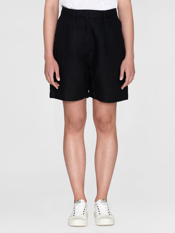 KnowledgeCotton Apparel - WMN POSEY wide high-rise linen shorts - GOTS/Vegan Shorts 1300 Black Jet