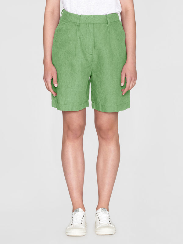 KnowledgeCotton Apparel - WMN POSEY wide high-rise linen shorts - GOTS/Vegan Shorts 1454 Shale Green