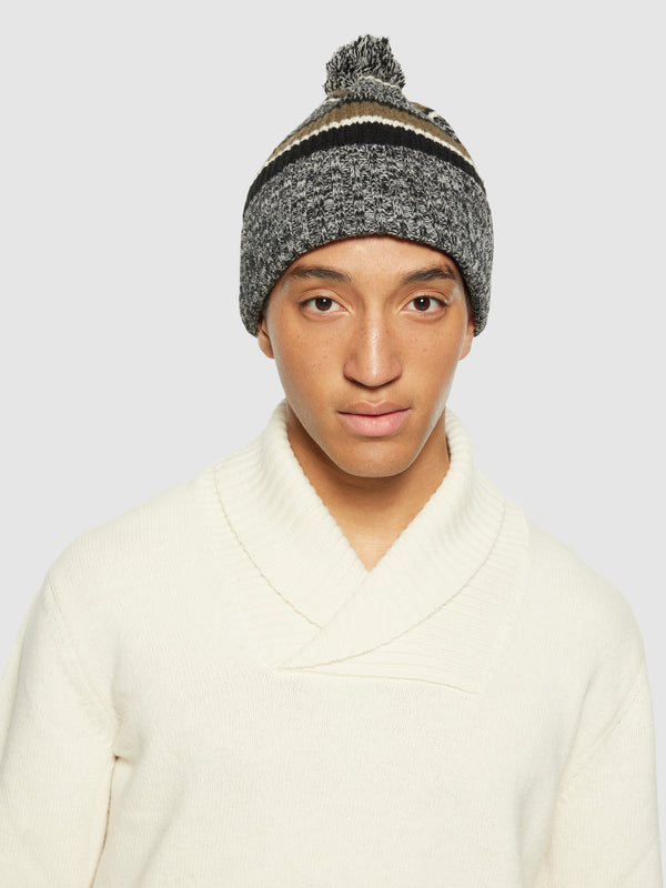 KnowledgeCotton Apparel - UNI Pom pom beanie - RWS Hats 8023 Green stripe