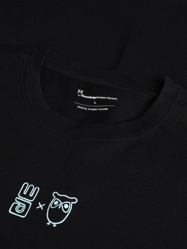 KnowledgeCotton Apparel - MEN Regenerative Organic Cotton Chest Printed T-Shirt Water Is Life GOTS/Vegan T-shirts 1300 Black Jet