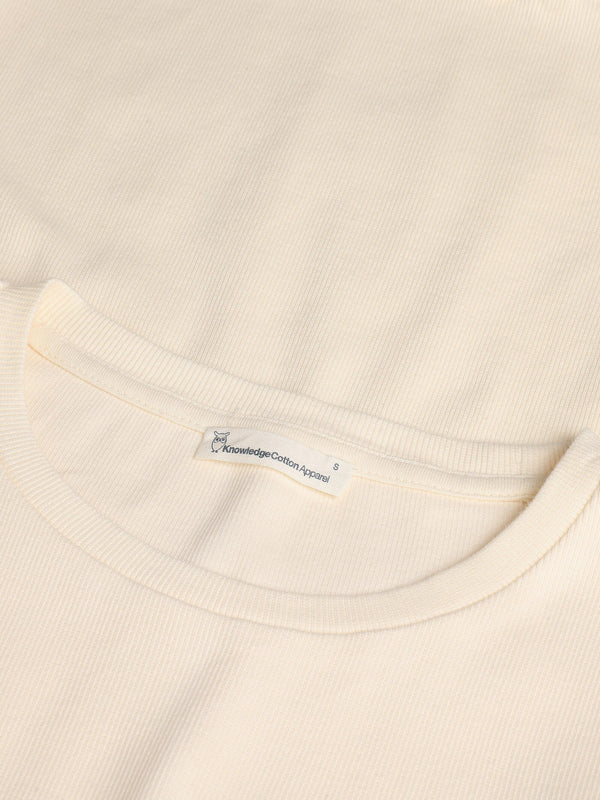 KnowledgeCotton Apparel - WMN Regenerative Organic Cotton Rib Long Sleeve GOTS/Vegan T-shirts 1387 Egret