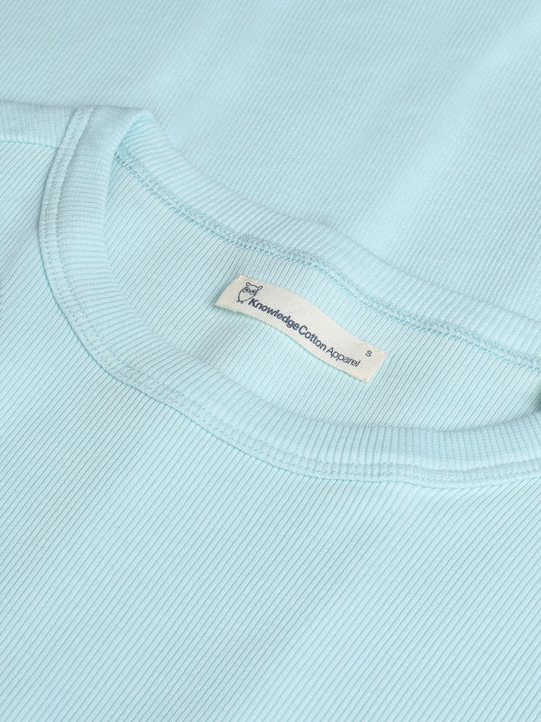 KnowledgeCotton Apparel - WMN Regenerative Organic Cotton Rib T-Shirt GOTS/Vegan T-shirts 1480 Aqua-Esque