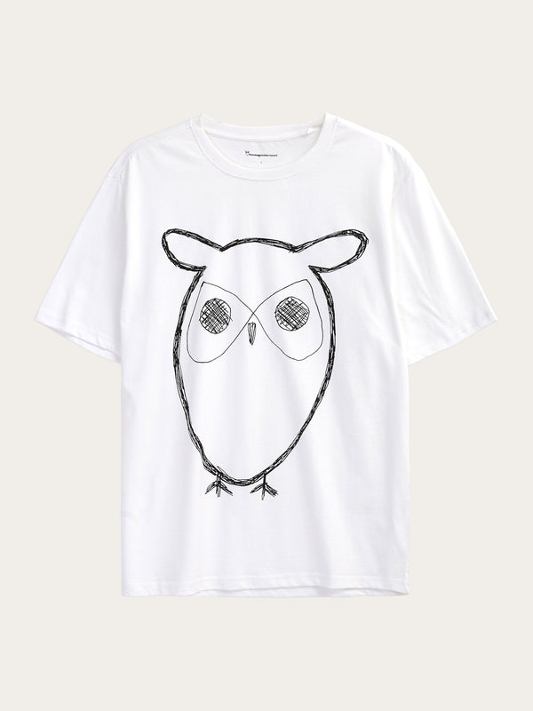 KnowledgeCotton Apparel - MEN Regular big owl front print t-shirt - GOTS T-shirts 1010 Bright White