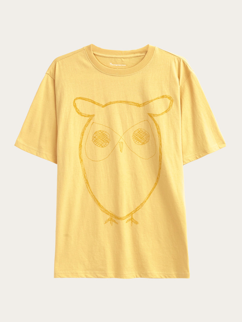 KnowledgeCotton Apparel - MEN Regular big owl front print t-shirt - GOTS T-shirts 1429 Misted Yellow