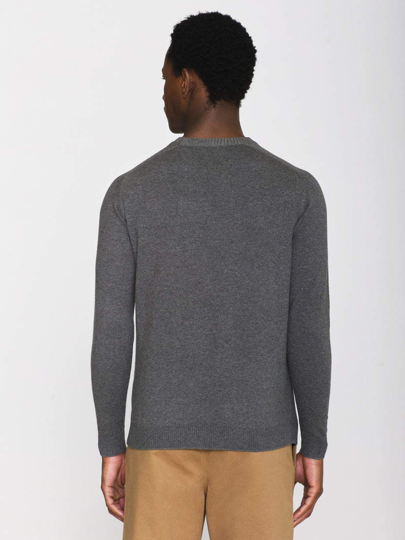 KnowledgeCotton Apparel - MEN Regular merino knit crew neck - RWS Knits 1073 Dark Grey Melange