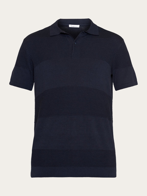 KnowledgeCotton Apparel - MEN Regular pattern knitted short sleeved polo - GOTS/Vegan Polos 1412 Night Sky