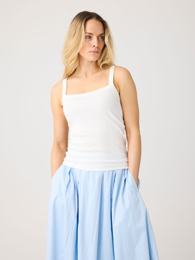 KnowledgeCotton Apparel - WMN Rib strap top T-shirts 1007 Star White