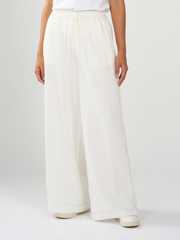 KnowledgeCotton Apparel - WMN Cotton crepe elastic waist pants Pants 1334 Snow White