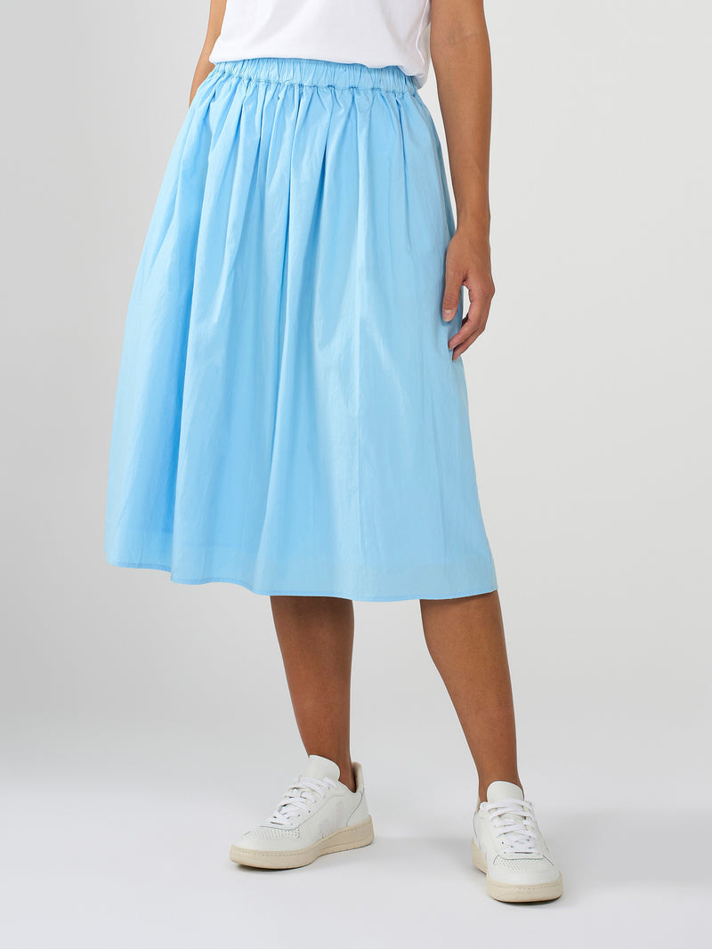 KnowledgeCotton Apparel - WMN Poplin elastic waist skirt Skirts 1377 Airy Blue